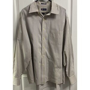 Men's Chaps long sleeve Dress shirt XXL‎ (18-18.5) (34/35) Tan W/Blue Stripes